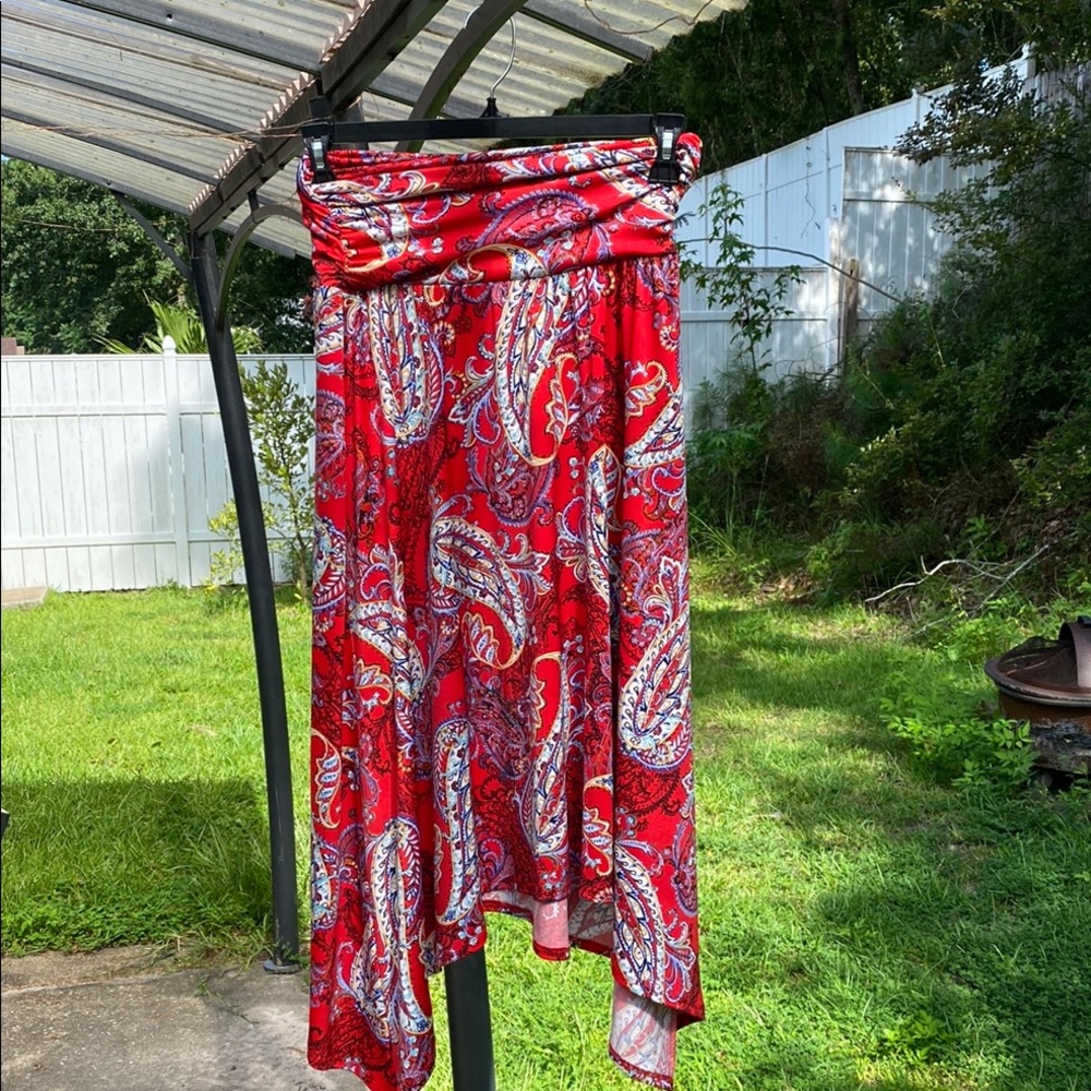 Apt. 9 Red Paisley Asymmetrical Skirt Handkerchief   Stretch Waistband
